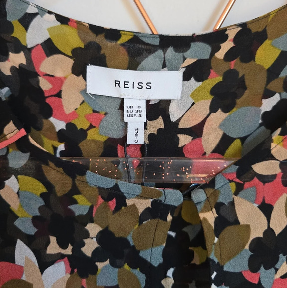 REISS, New, Ally Ditsy Floral Printed Chiffon Blouson Blouse Top, US Size 4 - Picture 10 of 13